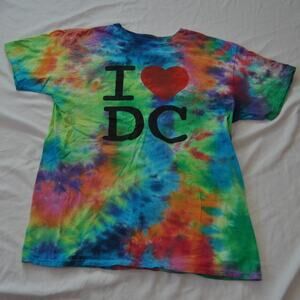 I Love DC Rainbow Color Tie Dye Short Sleeve Shirt Medium